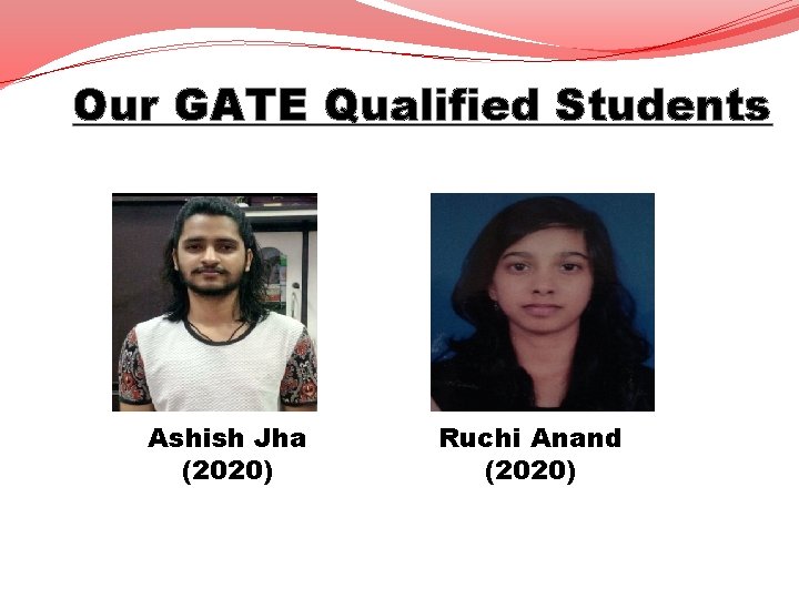 (Our GATE Qualified Students Ashish Jha (2020) Ruchi Anand (2020) 