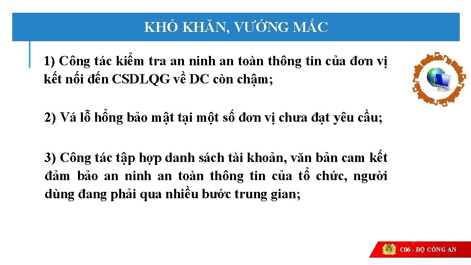 KHÓ KHĂN, VƯỚNG MẮC 1) Công tác kiểm tra an ninh an toàn thông