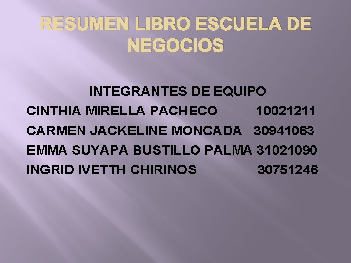 RESUMEN LIBRO ESCUELA DE NEGOCIOS INTEGRANTES DE EQUIPO CINTHIA MIRELLA PACHECO 10021211 CARMEN JACKELINE