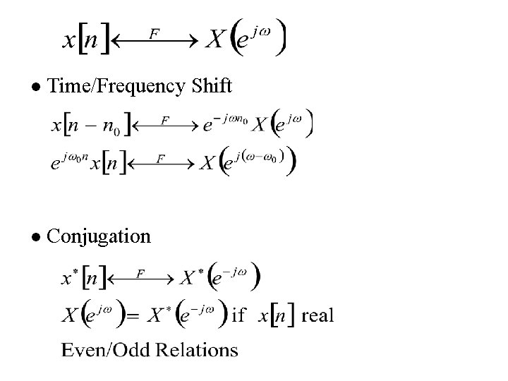 l Time/Frequency Shift l Conjugation 