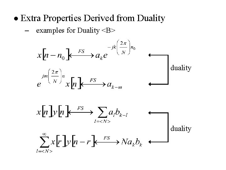 l Extra Properties Derived from Duality – examples for Duality <B> duality 