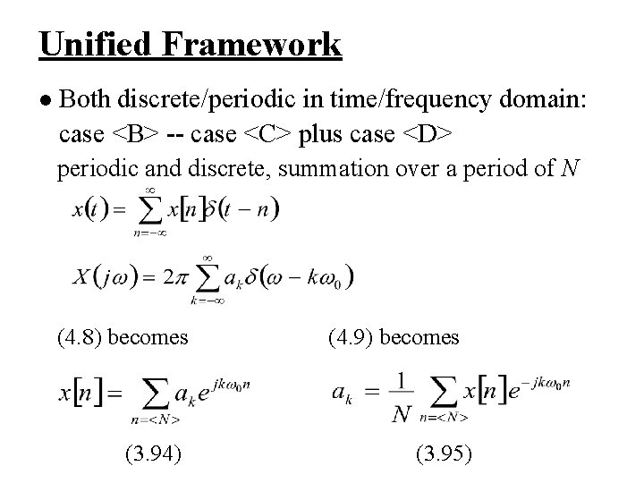 Unified Framework l Both discrete/periodic in time/frequency domain: case <B> -- case <C> plus