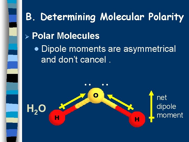 B. Determining Molecular Polarity Ø Polar Molecules · Dipole moments are asymmetrical and don’t