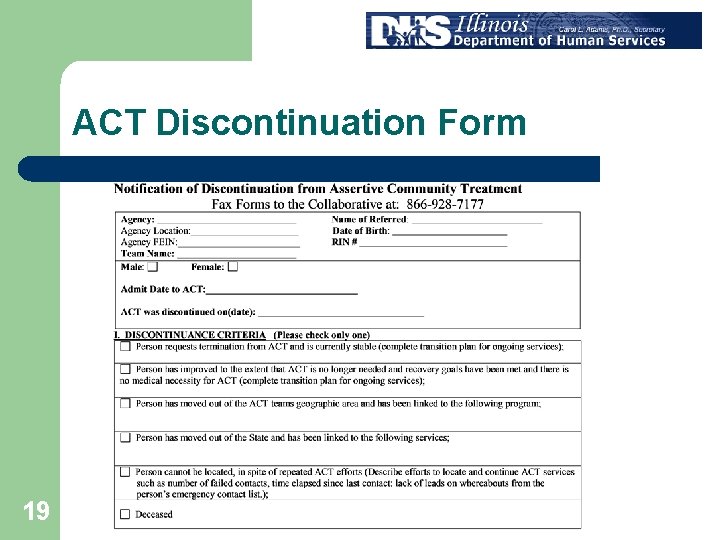 ACT Discontinuation Form 19 