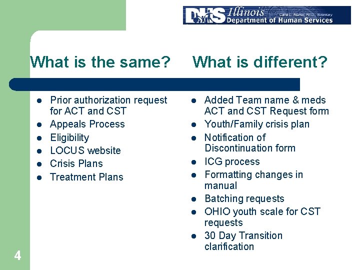 What is the same? l l l Prior authorization request for ACT and CST