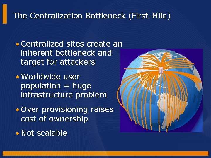 The Centralization Bottleneck (First-Mile) • Centralized sites create an inherent bottleneck and target for The Centralization Bottleneck (First-Mile) • Centralized sites create an inherent bottleneck and target for