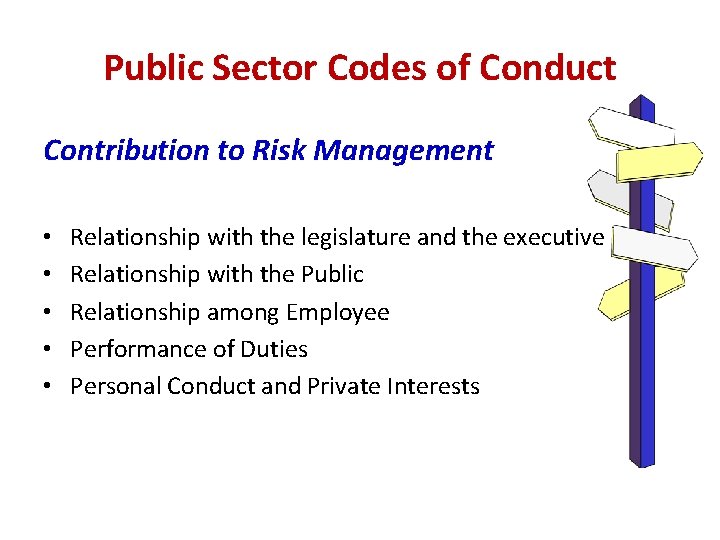 Public Sector Codes of Conduct Contribution to Risk Management • • • Relationship with