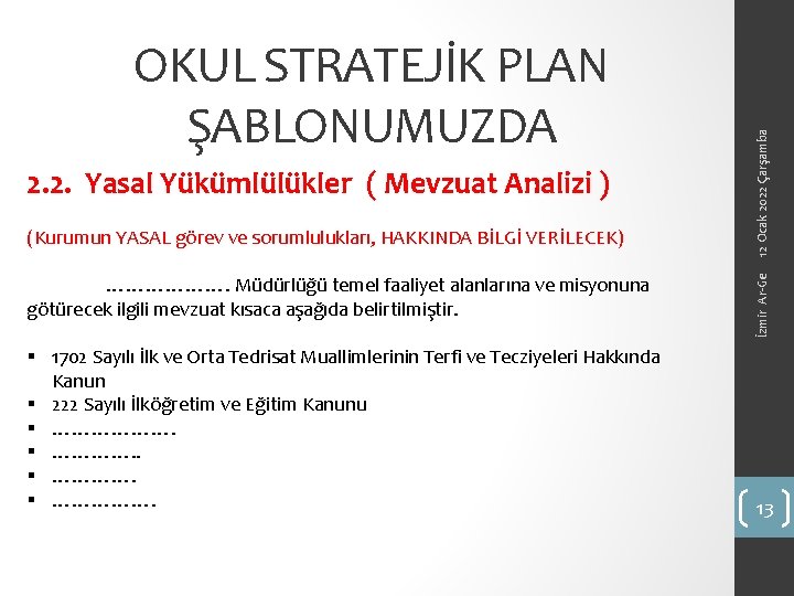 (Kurumun YASAL görev ve sorumlulukları, HAKKINDA BİLGİ VERİLECEK) ………………. Müdürlüğü temel faaliyet alanlarına ve