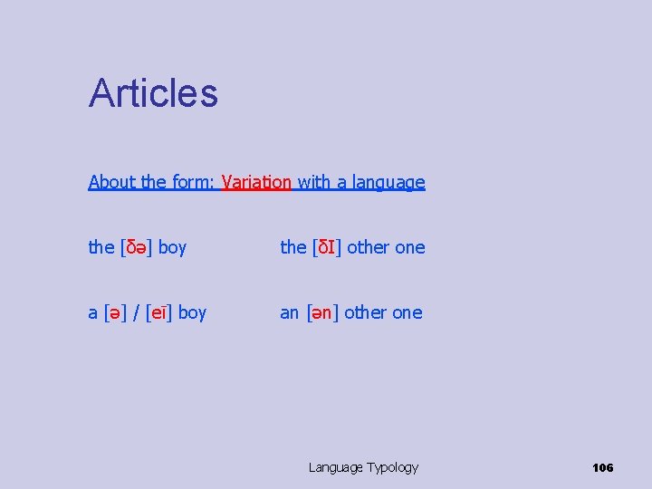 Articles About the form: Variation with a language the [δә] boy the [δI] other