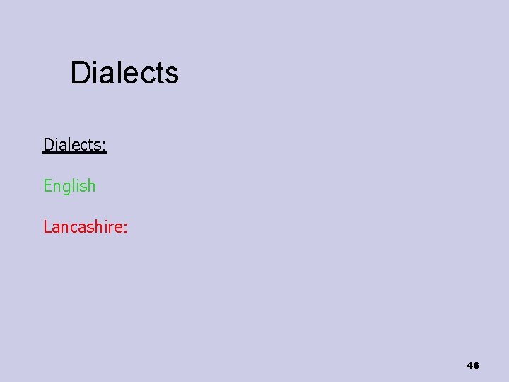 Dialects: English Lancashire: 46 