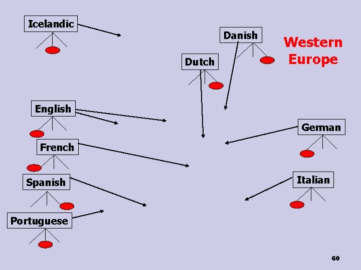 Icelandic Danish Dutch Western Europe English German French Spanish Italian Portuguese 60 