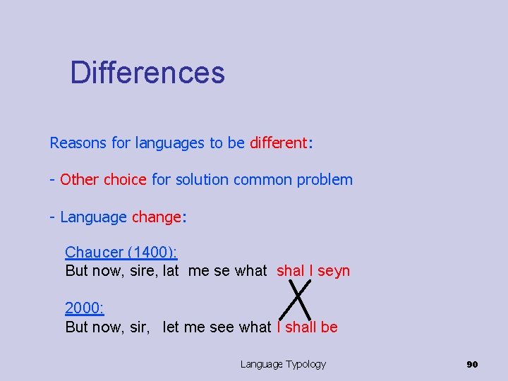 Differences Reasons for languages to be different: - Other choice for solution common problem