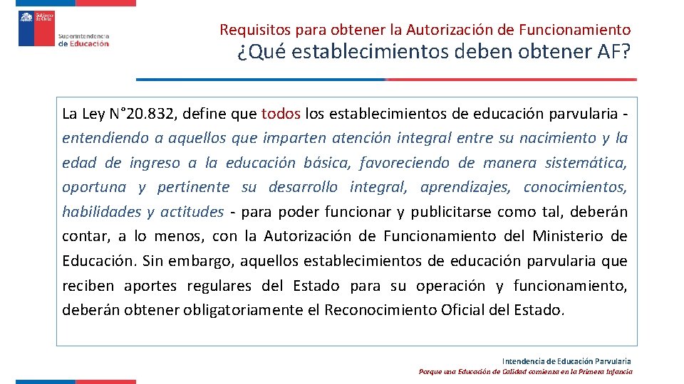 Requisitos para obtener la Autorización de Funcionamiento ¿Qué establecimientos deben obtener AF? La Ley