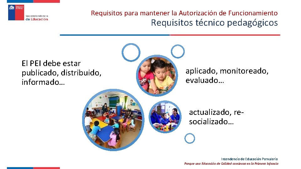 Requisitos para mantener la Autorización de Funcionamiento Requisitos técnico pedagógicos El PEI debe estar