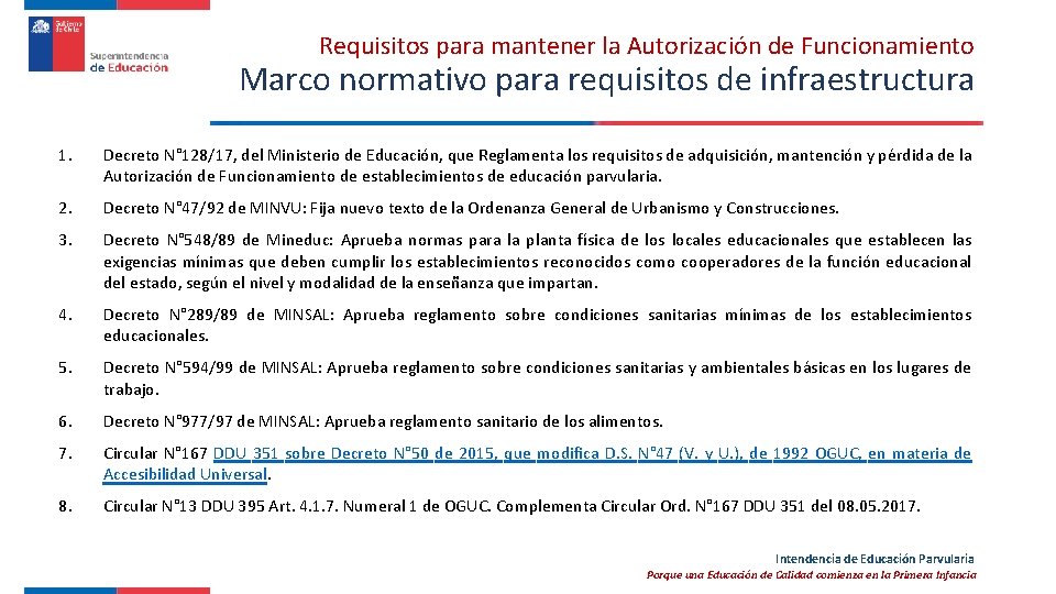 Requisitos para mantener la Autorización de Funcionamiento Marco normativo para requisitos de infraestructura 1.