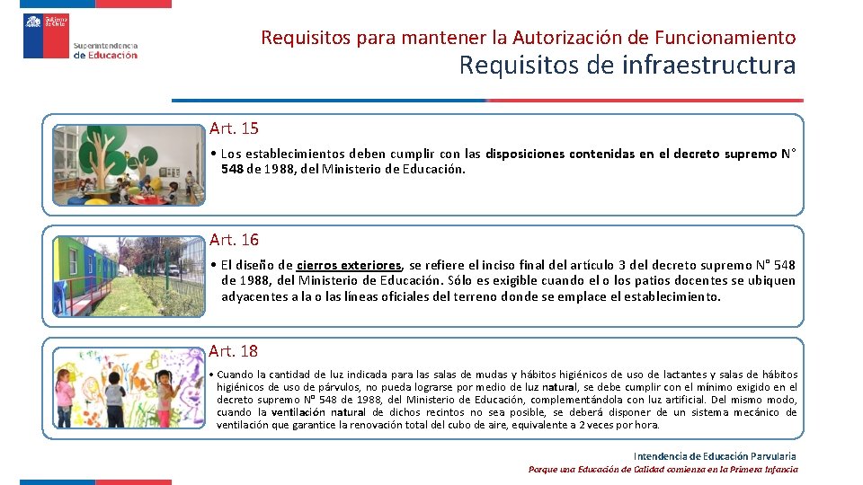 Requisitos para mantener la Autorización de Funcionamiento Requisitos de infraestructura Art. 15 • Los