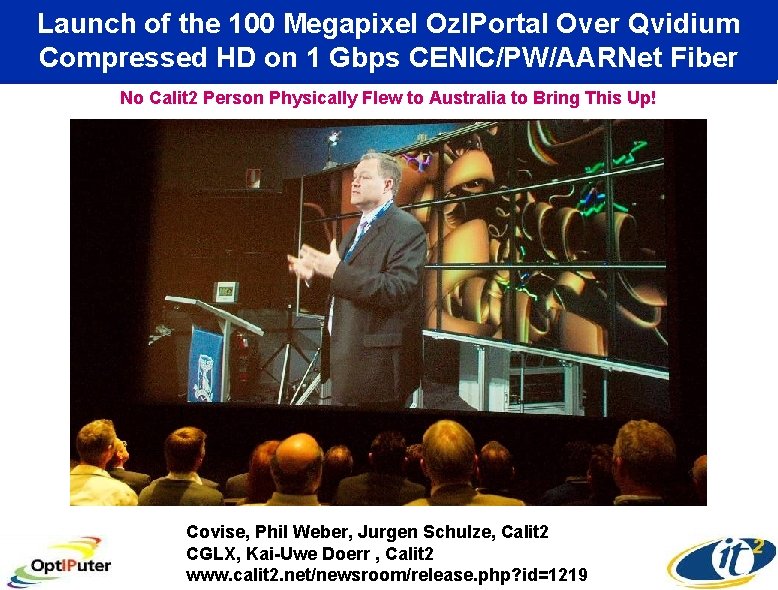 Launch of the 100 Megapixel Oz. IPortal Over Qvidium Compressed HD on 1 Gbps