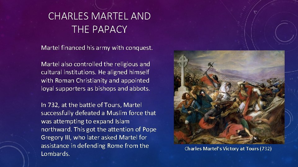 CHARLES MARTEL AND THE PAPACY Martel financed his army with conquest. Martel also controlled