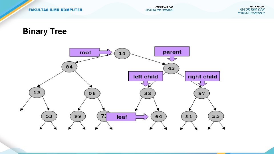 PROGRAM STUDI SISTEM INFORMASI Binary Tree MATA KULIAH ALGORITMA DAN PEMROGRAMAN II 