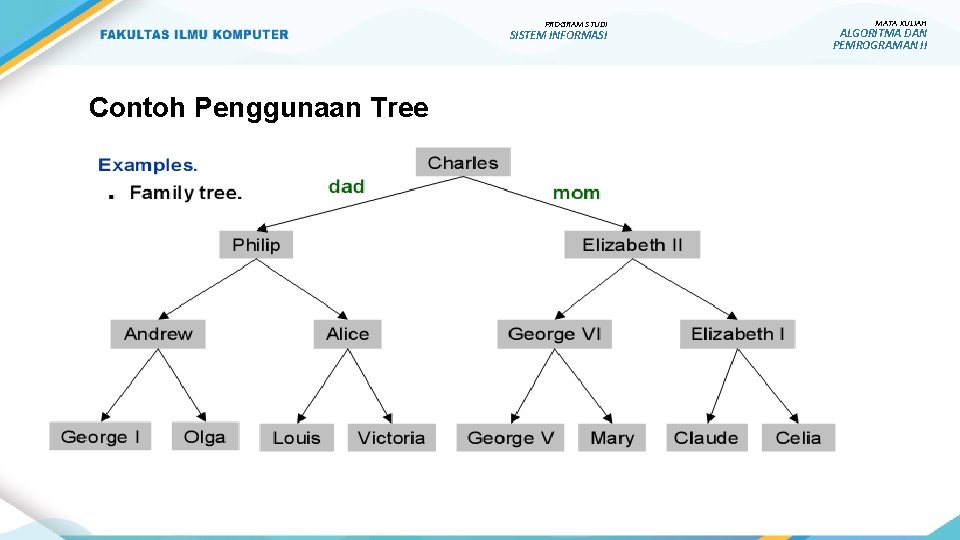 PROGRAM STUDI SISTEM INFORMASI Contoh Penggunaan Tree MATA KULIAH ALGORITMA DAN PEMROGRAMAN II 