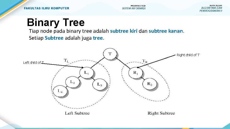 MATA KULIAH PROGRAM STUDI ALGORITMA DAN PEMROGRAMAN II SISTEM INFORMASI Binary Tree Tiap node