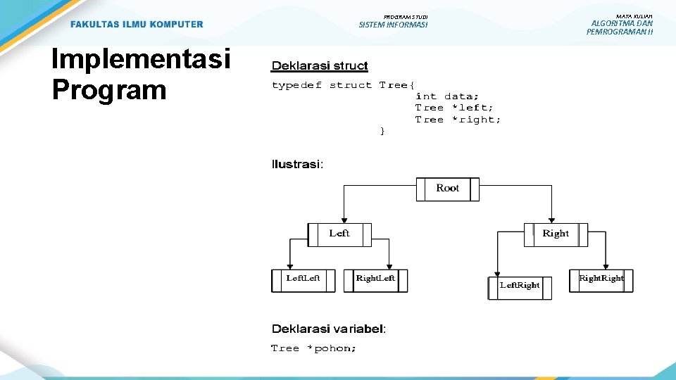 PROGRAM STUDI SISTEM INFORMASI Implementasi Program MATA KULIAH ALGORITMA DAN PEMROGRAMAN II 