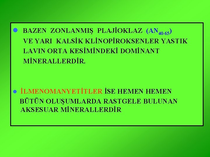 l BAZEN ZONLANMIŞ PLAJİOKLAZ (AN 40 -65) VE YARI KALSİK KLİNOPİROKSENLER YASTIK LAVIN ORTA