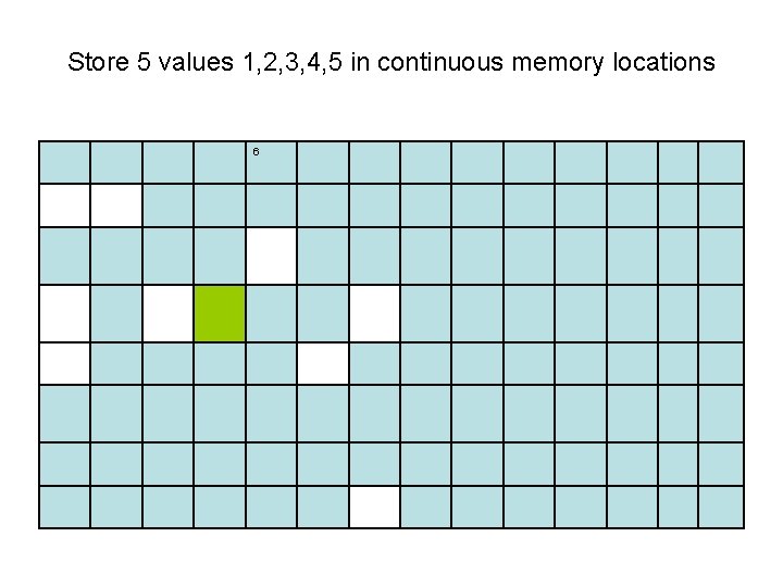 Store 5 values 1, 2, 3, 4, 5 in continuous memory locations 6 