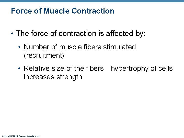 Force of Muscle Contraction • The force of contraction is affected by: • Number