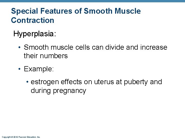 Special Features of Smooth Muscle Contraction Hyperplasia: • Smooth muscle cells can divide and