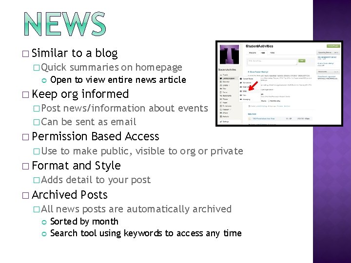 � Similar � Quick to a blog summaries on homepage Open to view entire