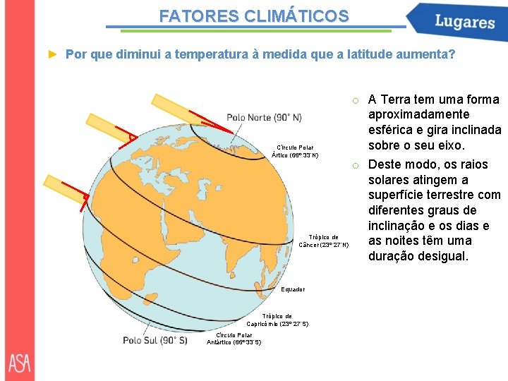 FATORES CLIMÁTICOS ► Por que diminui a temperatura à medida que a latitude aumenta?