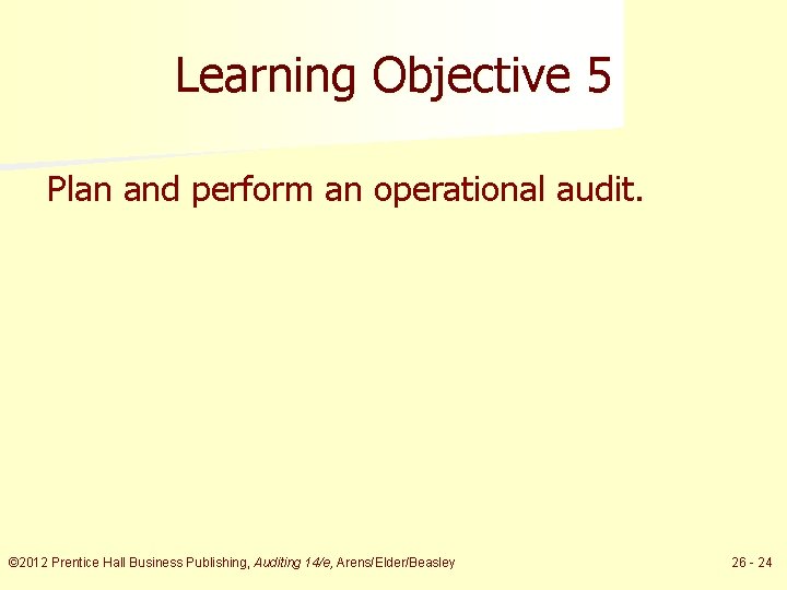 Learning Objective 5 Plan and perform an operational audit. © 2012 Prentice Hall Business