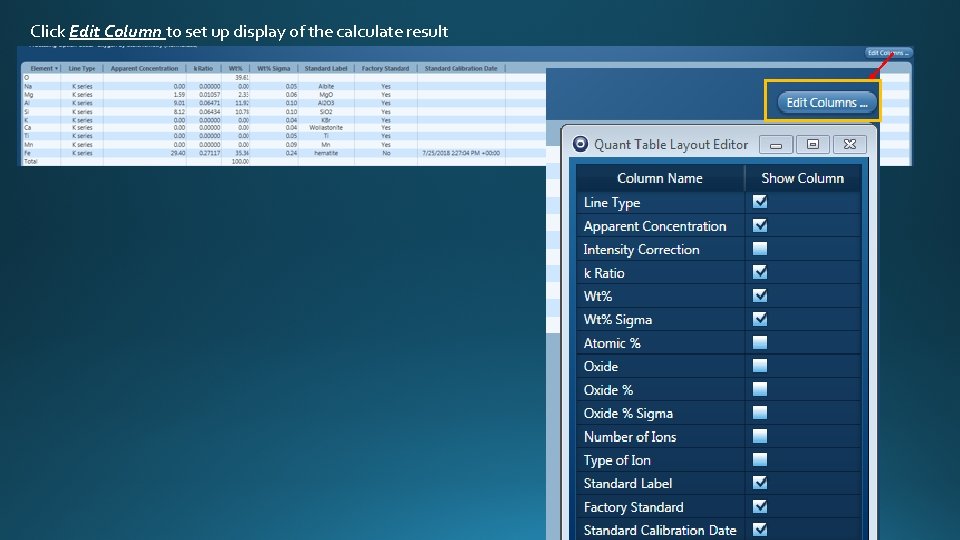 Click Edit Column to set up display of the calculate result 