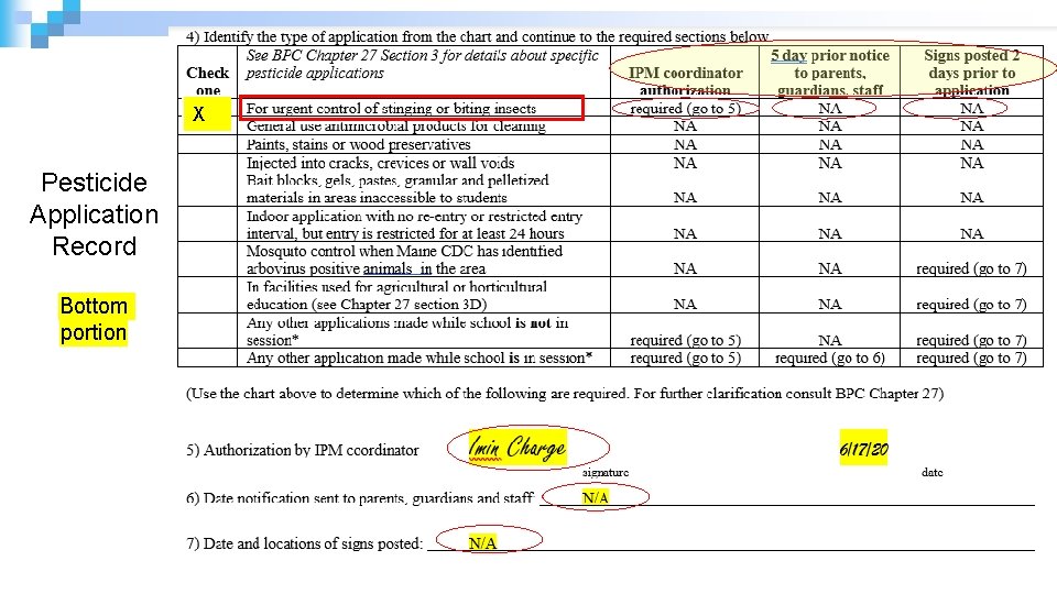X Pesticide Application Record Bottom portion 