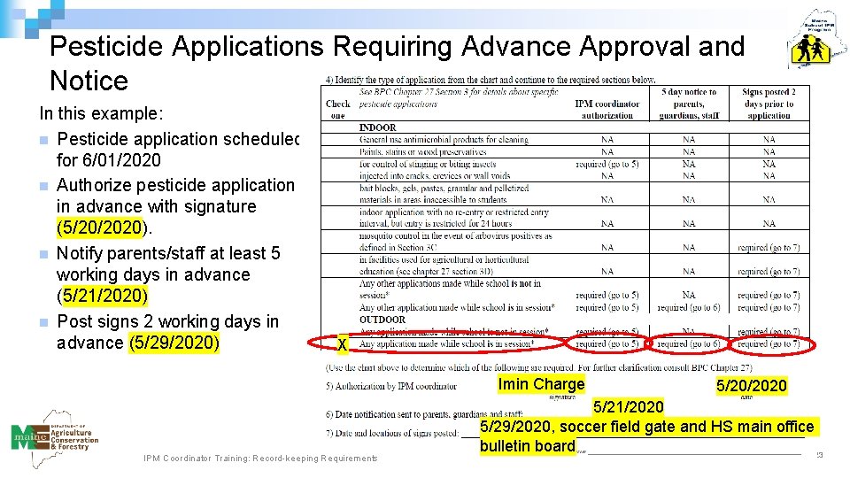 Pesticide Applications Requiring Advance Approval and Notice In this example: n Pesticide application scheduled