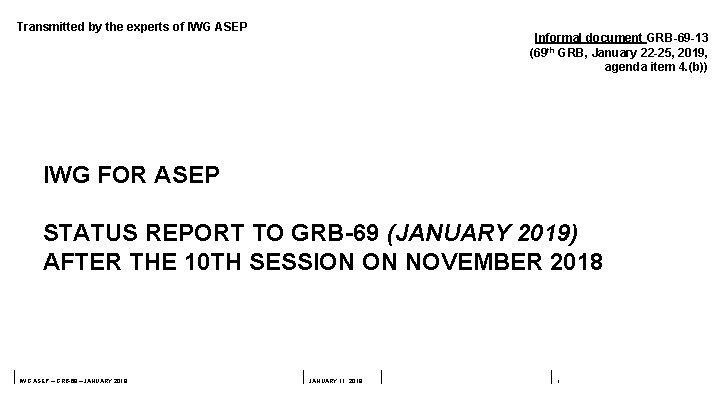 Transmitted by the experts of IWG ASEP Informal document GRB-69 -13 (69 th GRB,