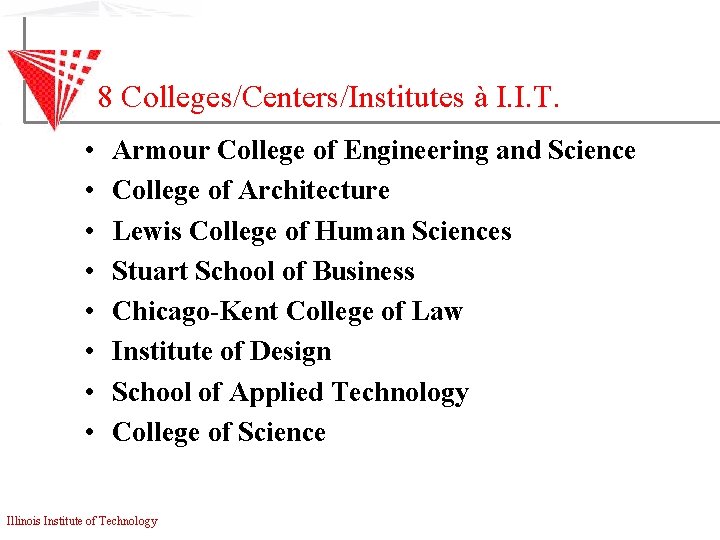 8 Colleges/Centers/Institutes à I. I. T. • • Armour College of Engineering and Science