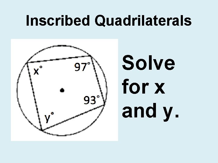 Inscribed Quadrilaterals Solve for x and y. 
