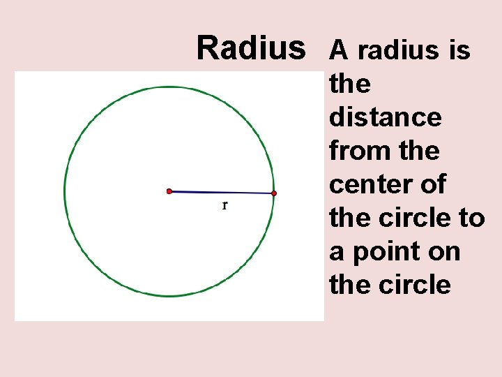 Radius A radius is the distance from the center of the circle to a
