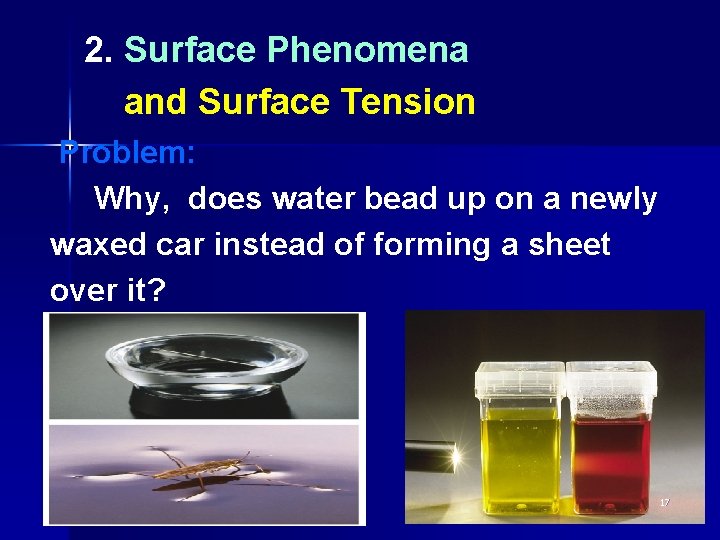 2. Surface Phenomena and Surface Tension Problem: Why, does water bead up on a