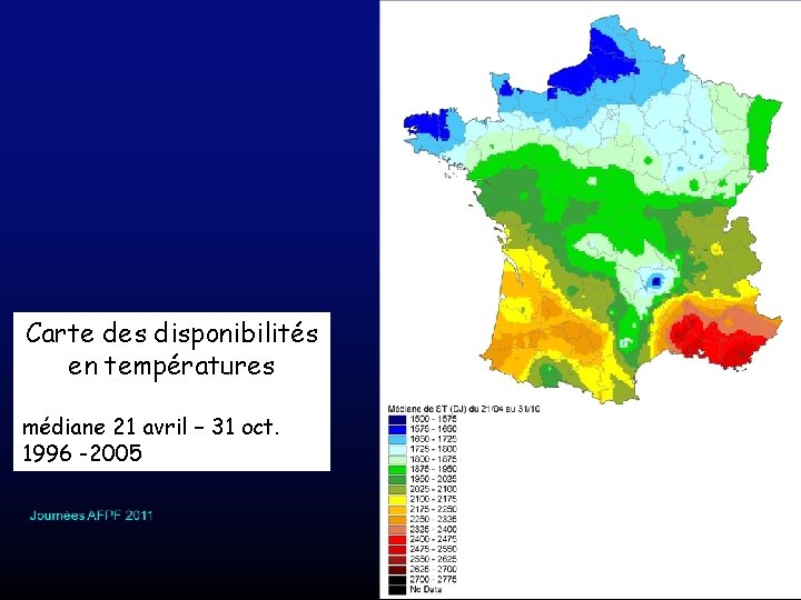 Carte des disponibilités en températures médiane 21 avril – 31 oct. 1996 -2005 