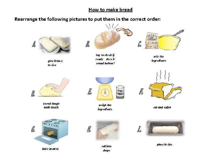 How to make bread Rearrange the following pictures to put them in the correct