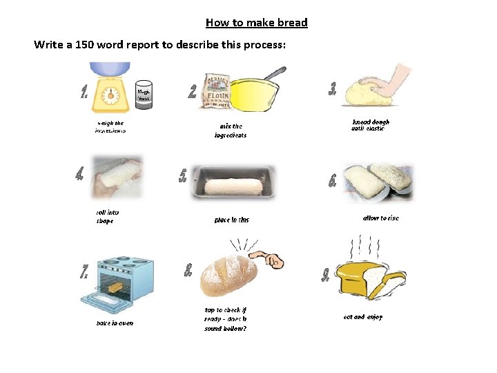 How to make bread Write a 150 word report to describe this process: 