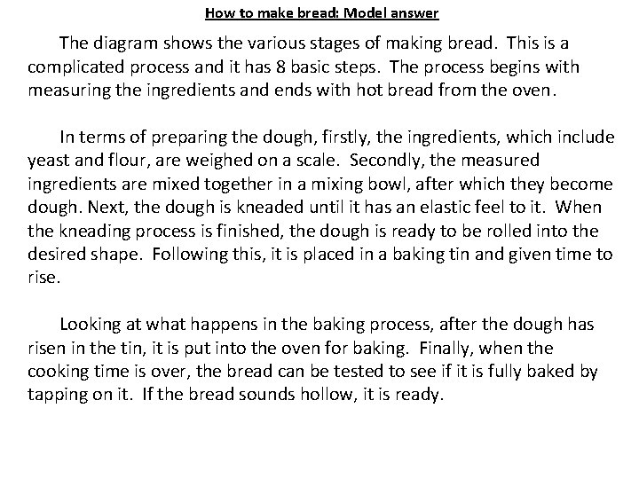 How to make bread: Model answer The diagram shows the various stages of making