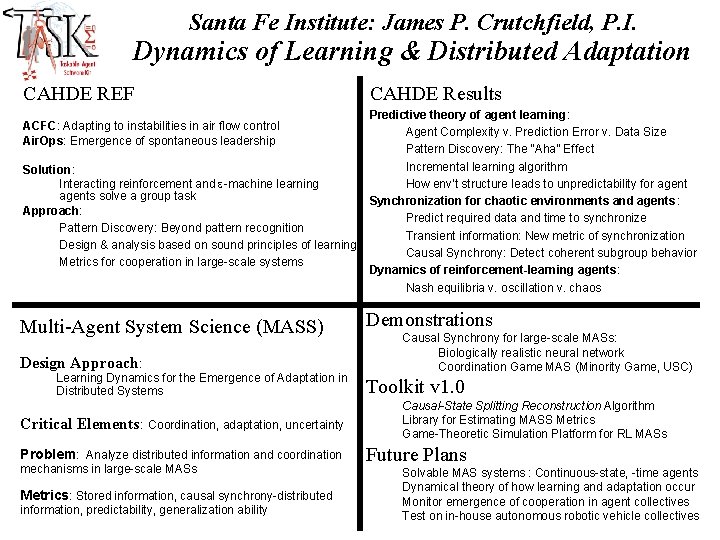 Santa Fe Institute: James P. Crutchfield, P. I. Dynamics of Learning & Distributed Adaptation