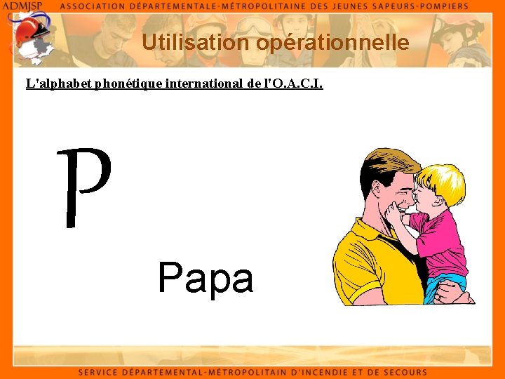 Utilisation opérationnelle L'alphabet phonétique international de l'O. A. C. I. P Papa 