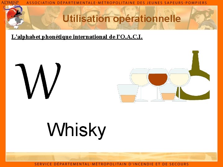 Utilisation opérationnelle L'alphabet phonétique international de l'O. A. C. I. W Whisky 