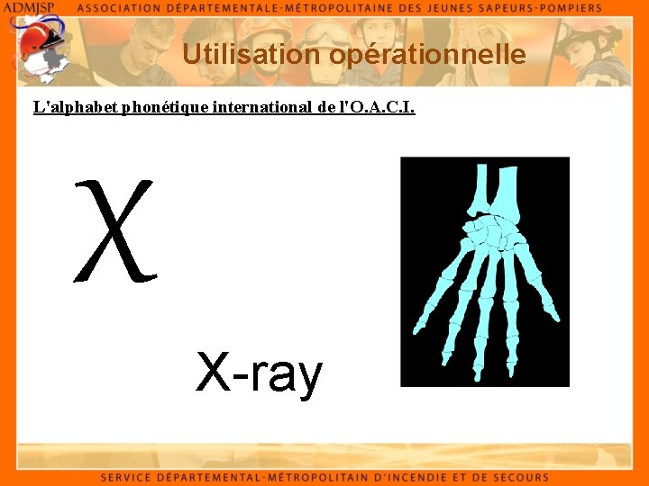 Utilisation opérationnelle L'alphabet phonétique international de l'O. A. C. I. X X-ray 