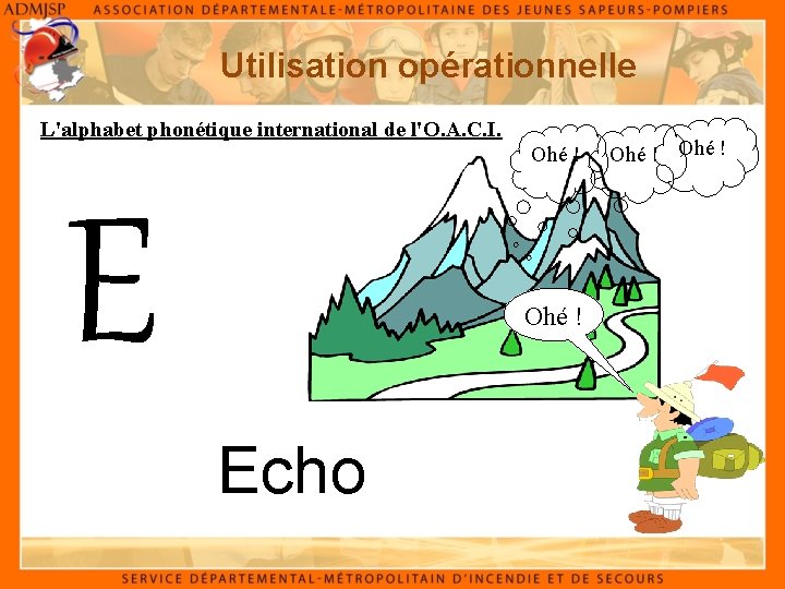 Utilisation opérationnelle L'alphabet phonétique international de l'O. A. C. I. Ohé ! Echo Ohé